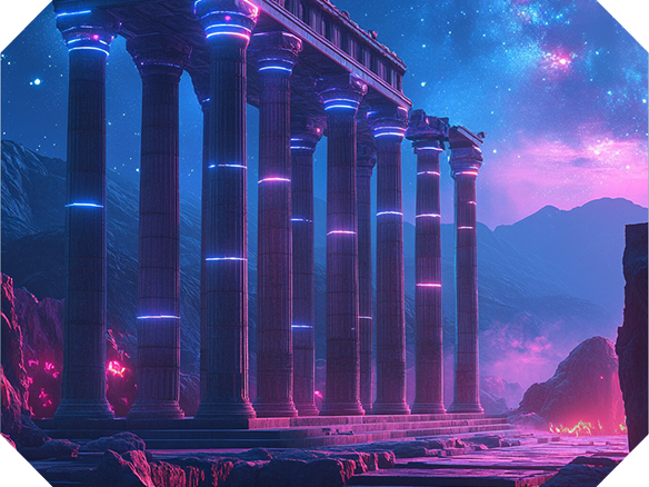 Join the Team - Futuristic architecture with neon lighting